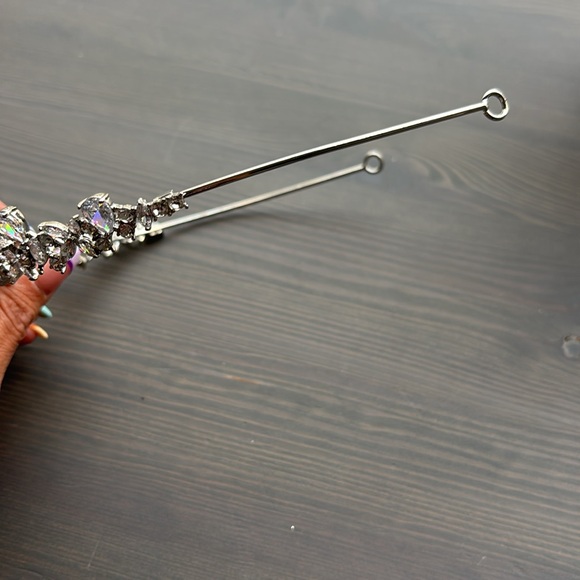Silver Crystal Tiara with Floral Design - Picture 7 of 12